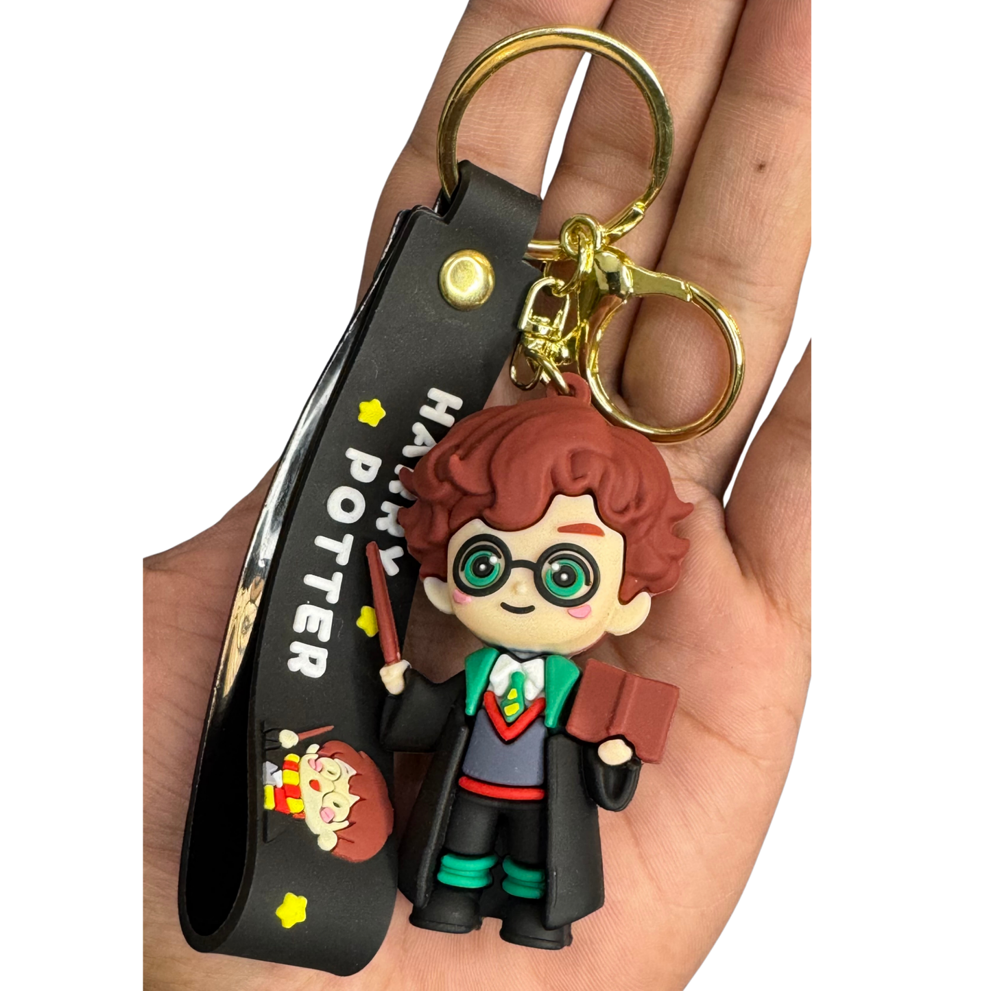 Harry Potter 3D Rubber Keychain | Cute Cartoon Wizard Key Ring with Wand & Book - D5