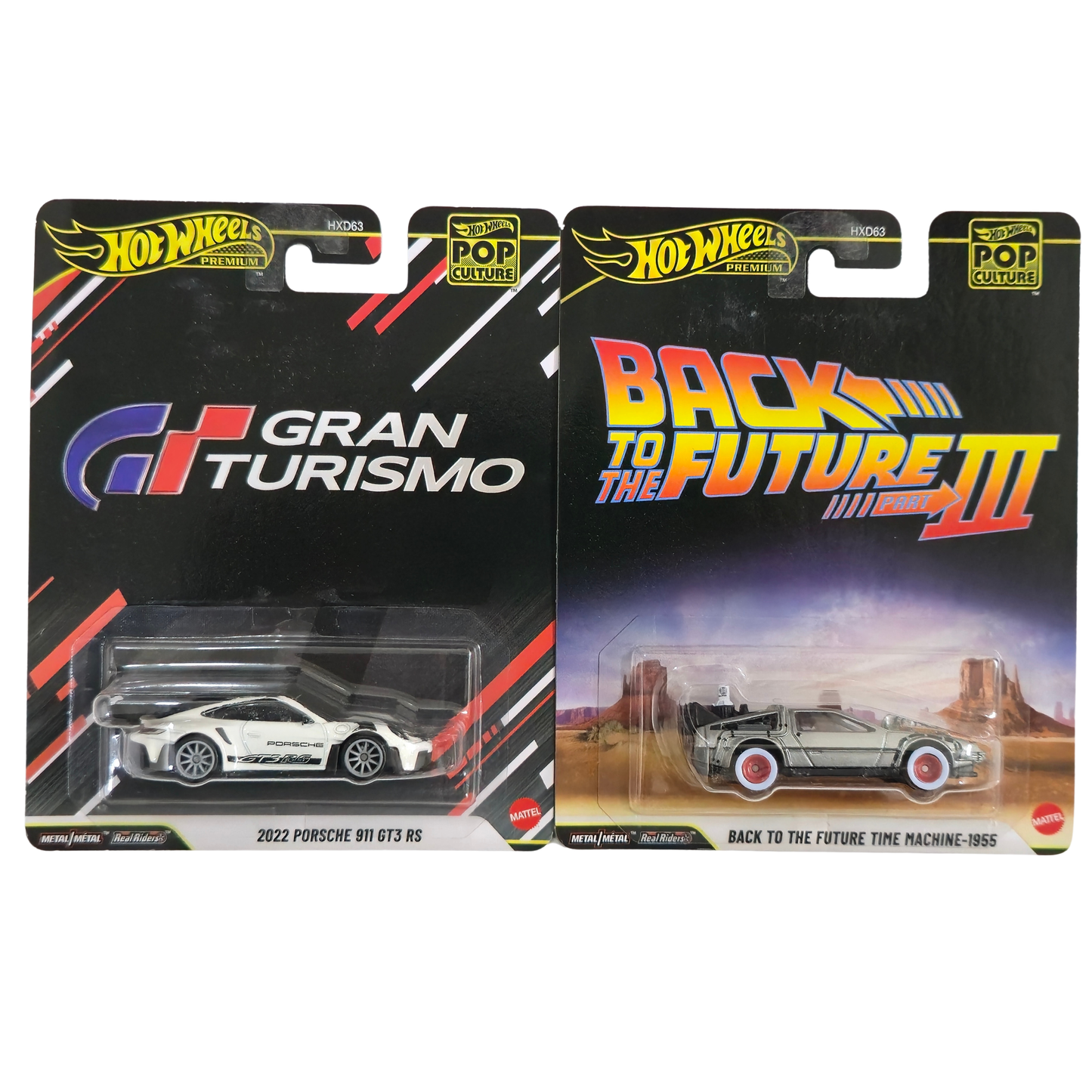 2022 Porsche 911 GT3 RS (Gran Turismo) + Back to the Future Time Machine 1955 Set of 2 – Hotwheels Imported