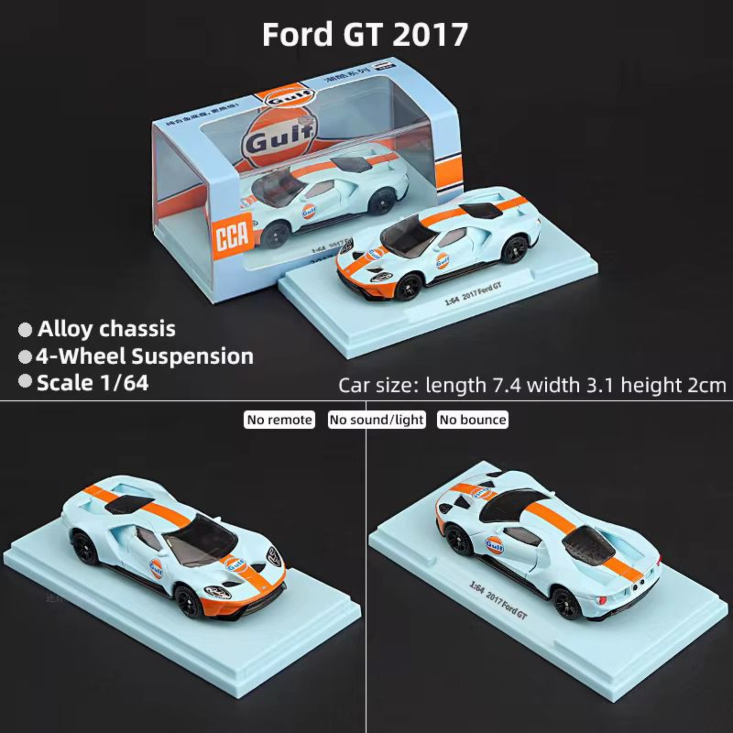 Ford GT 2017 Gulf Livery - 1:60 scale with Acrylic Display - Premium CCA (Imported)