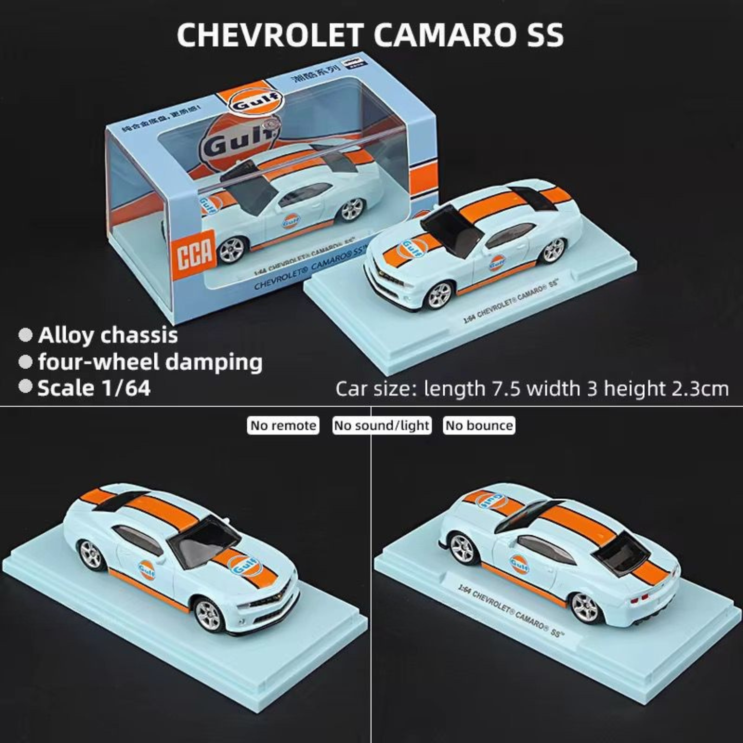 Chevrolet Camaro SS Gulf Livery - 1:60 scale with Acrylic Display - Premium CCA (Imported)