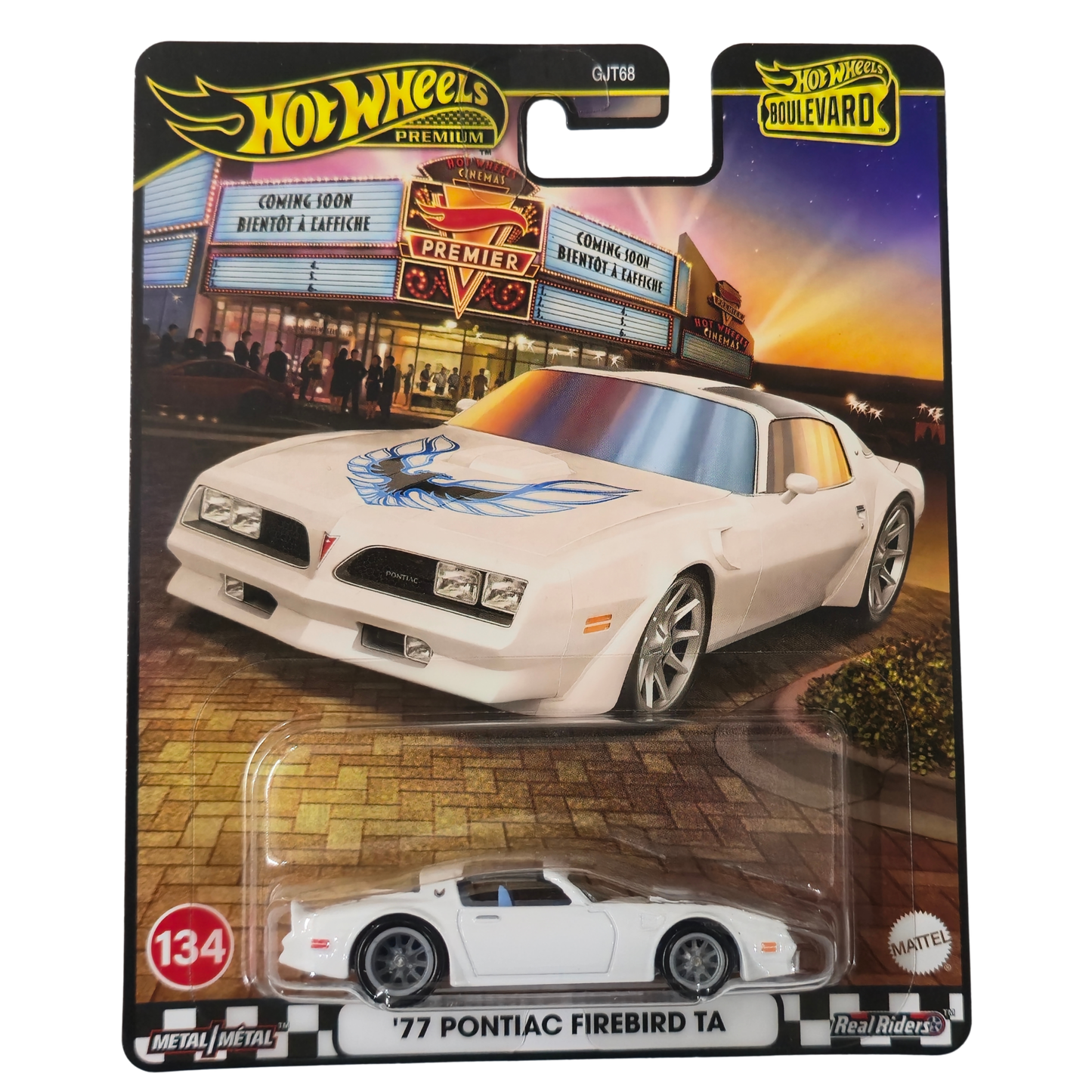 77 Pontiac Firebird TA | White with Blue Hood Bird (Boulevard Series) - Hot Wheels Premium