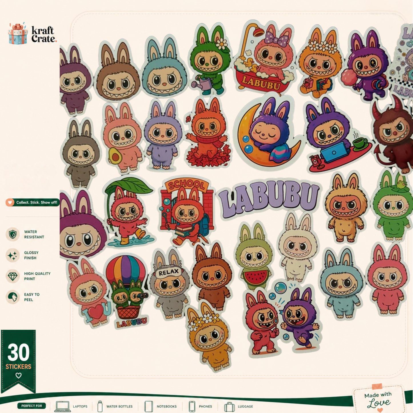 Labubu- Chibi Style 30-Die-Cut Sticker Pack