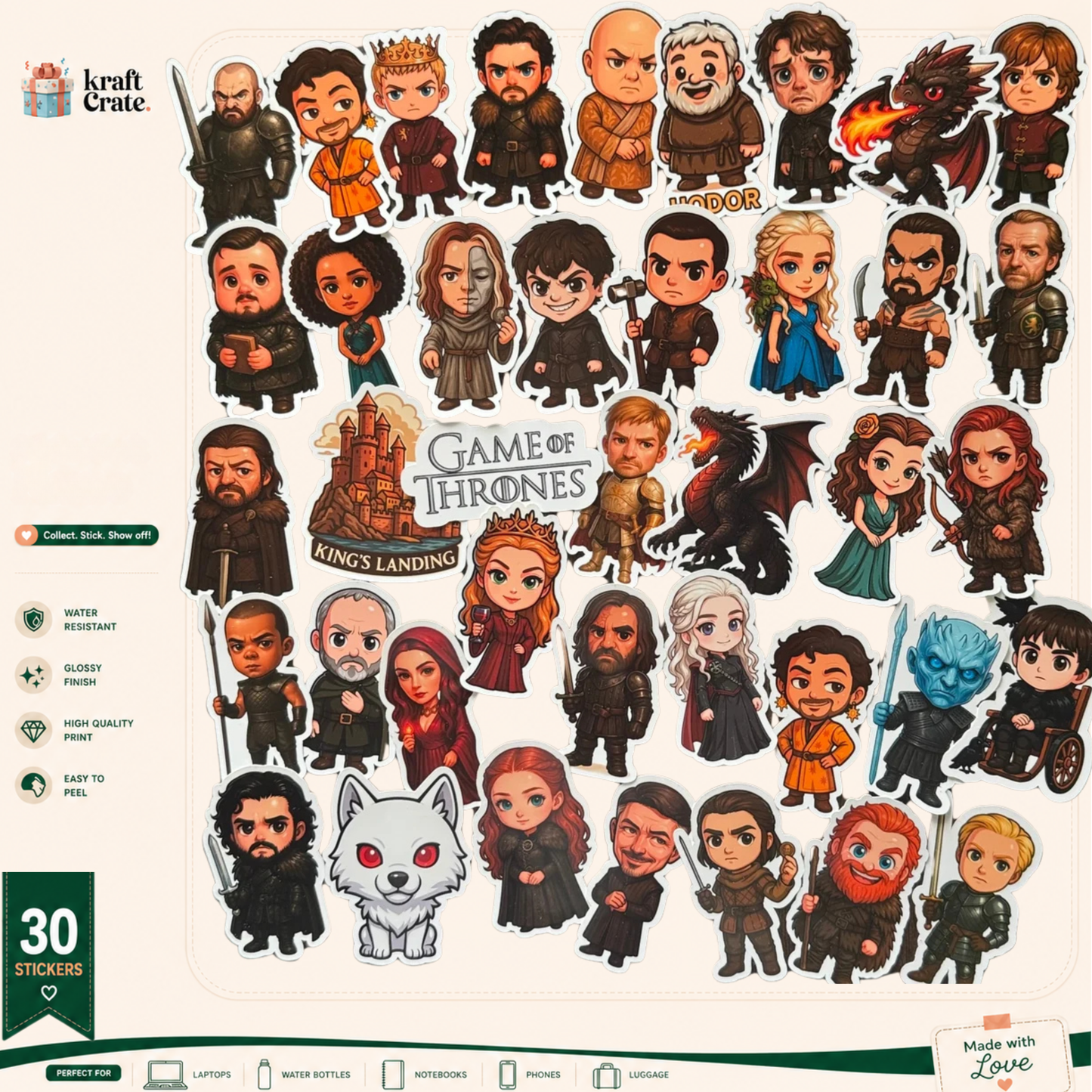 Game of Thrones (GOT)- Chibi Style 30-Die-Cut Sticker Pack