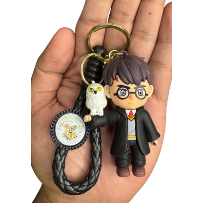 Harry Potter 3D Rubber Keychain with Hedwig | Cute Wizard Key Ring for Potterheads-D3