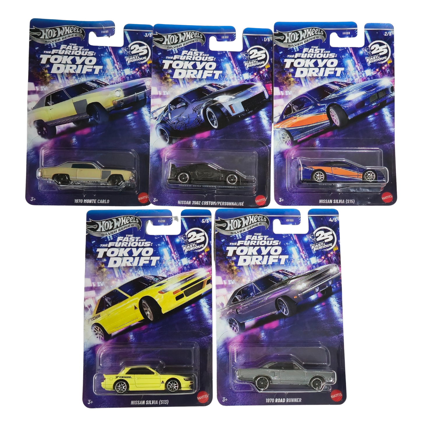 Fast & Furious: Tokyo Drift (25th Anniversary) – 5 Car Complete Set -Hot Wheels Imported