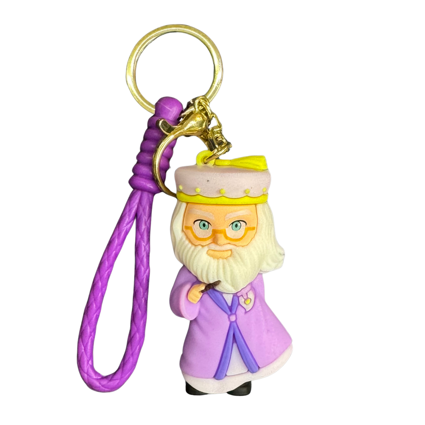 Harry Potter – Albus Dumbledore 3D Rubber Keychain | Wizard Key Ring with Purple Strap for Potterheads