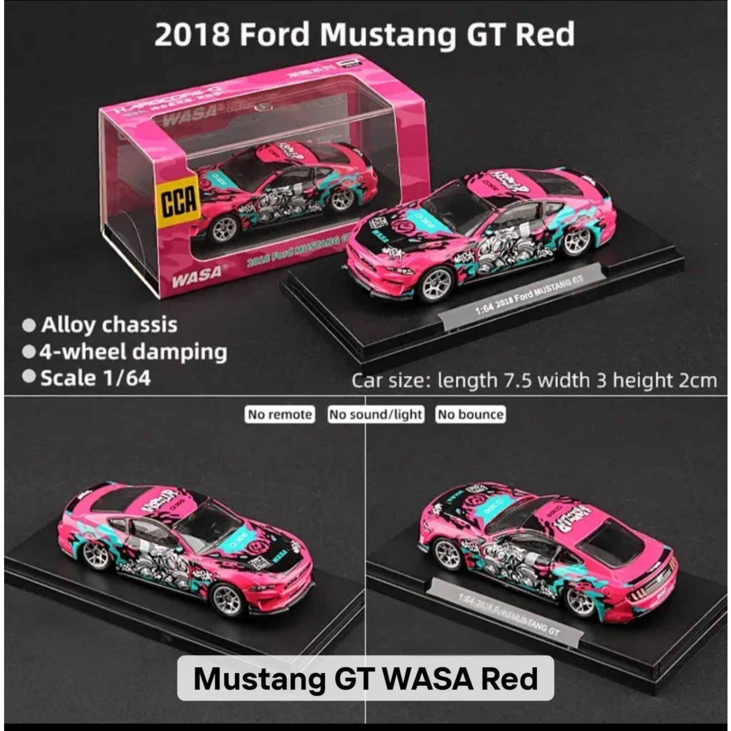 2018 Ford Mustang GT WASA Red - 1:60 scale with Acrylic Display - Premium CCA (Imported)