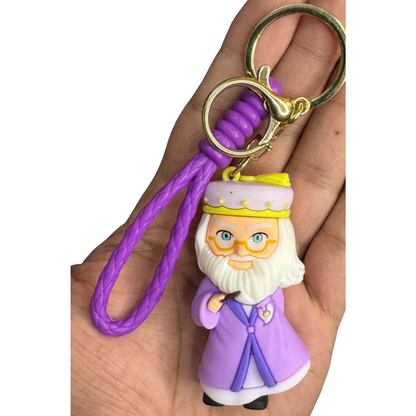 Harry Potter – Albus Dumbledore 3D Rubber Keychain | Wizard Key Ring with Purple Strap for Potterheads