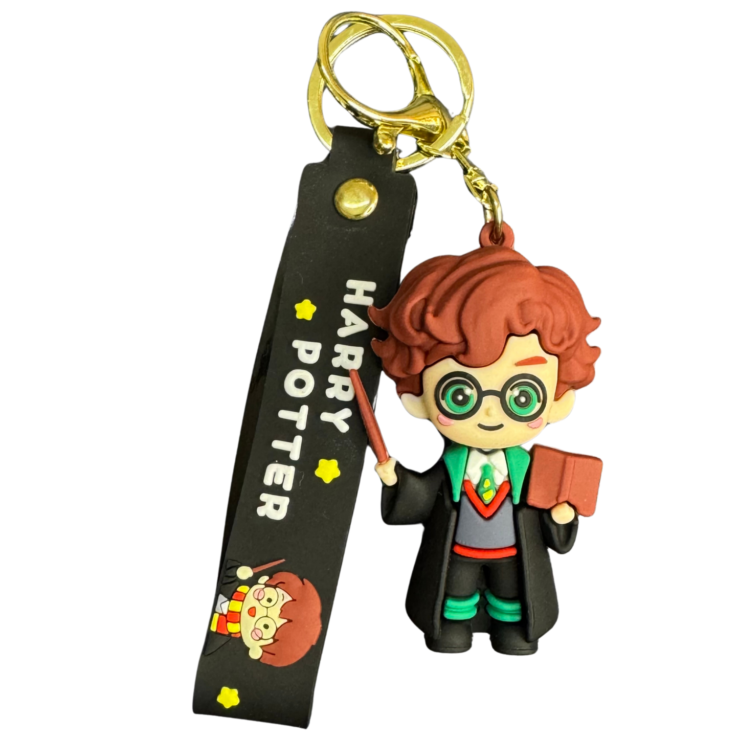 Harry Potter 3D Rubber Keychain | Cute Cartoon Wizard Key Ring with Wand & Book - D5