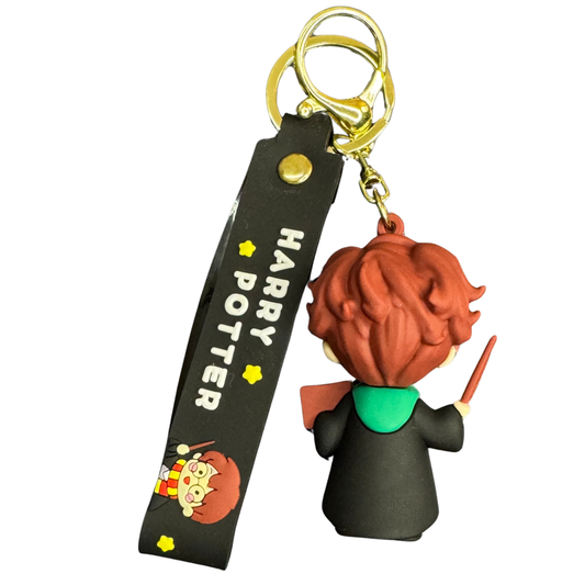 Harry Potter 3D Rubber Keychain | Cute Cartoon Wizard Key Ring with Wand & Book - D5