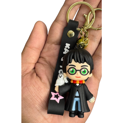 Harry Potter 3D Rubber Keychain with Hedwig | Cute Wizard Key Ring for Potterheads-D4