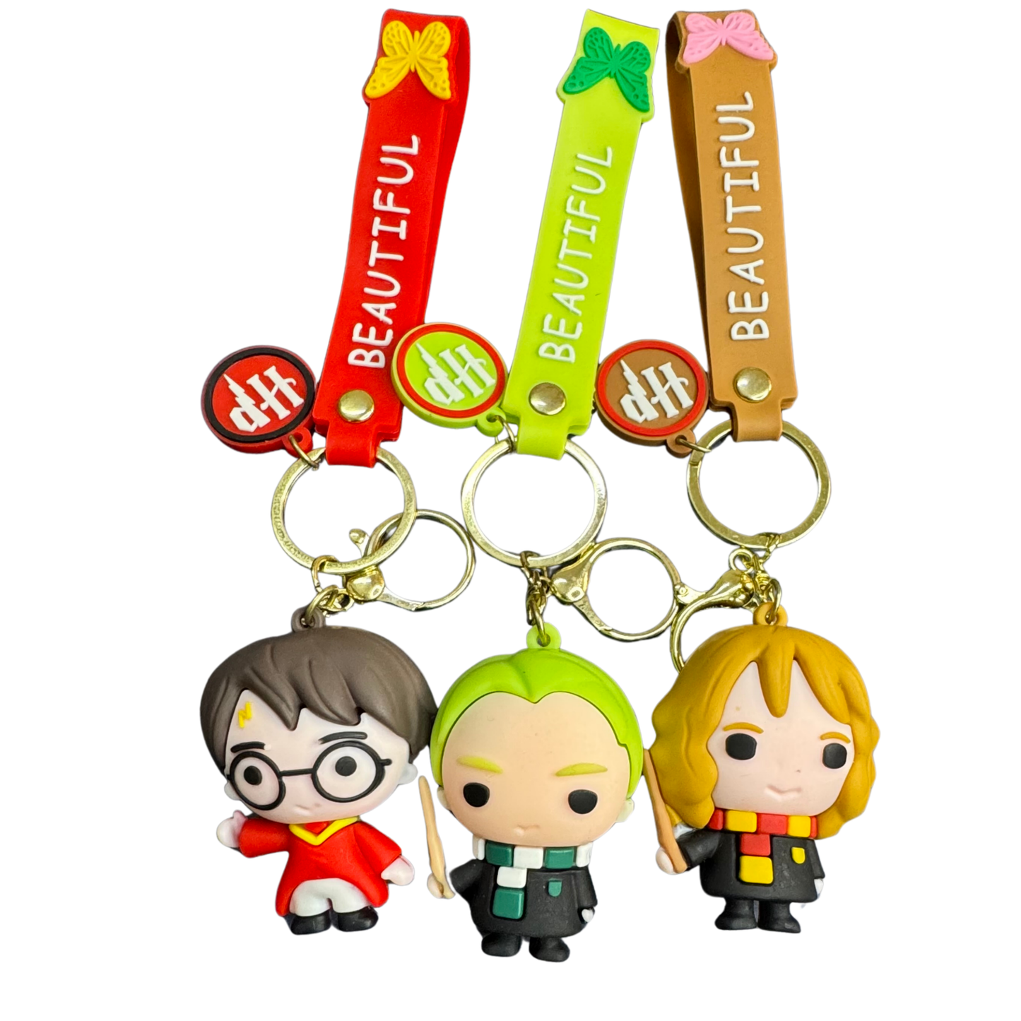Harry Potter 3D Rubber Keychain Combo (Set of 3) | Harry, Draco & Hermione Key Rings for Potterheads