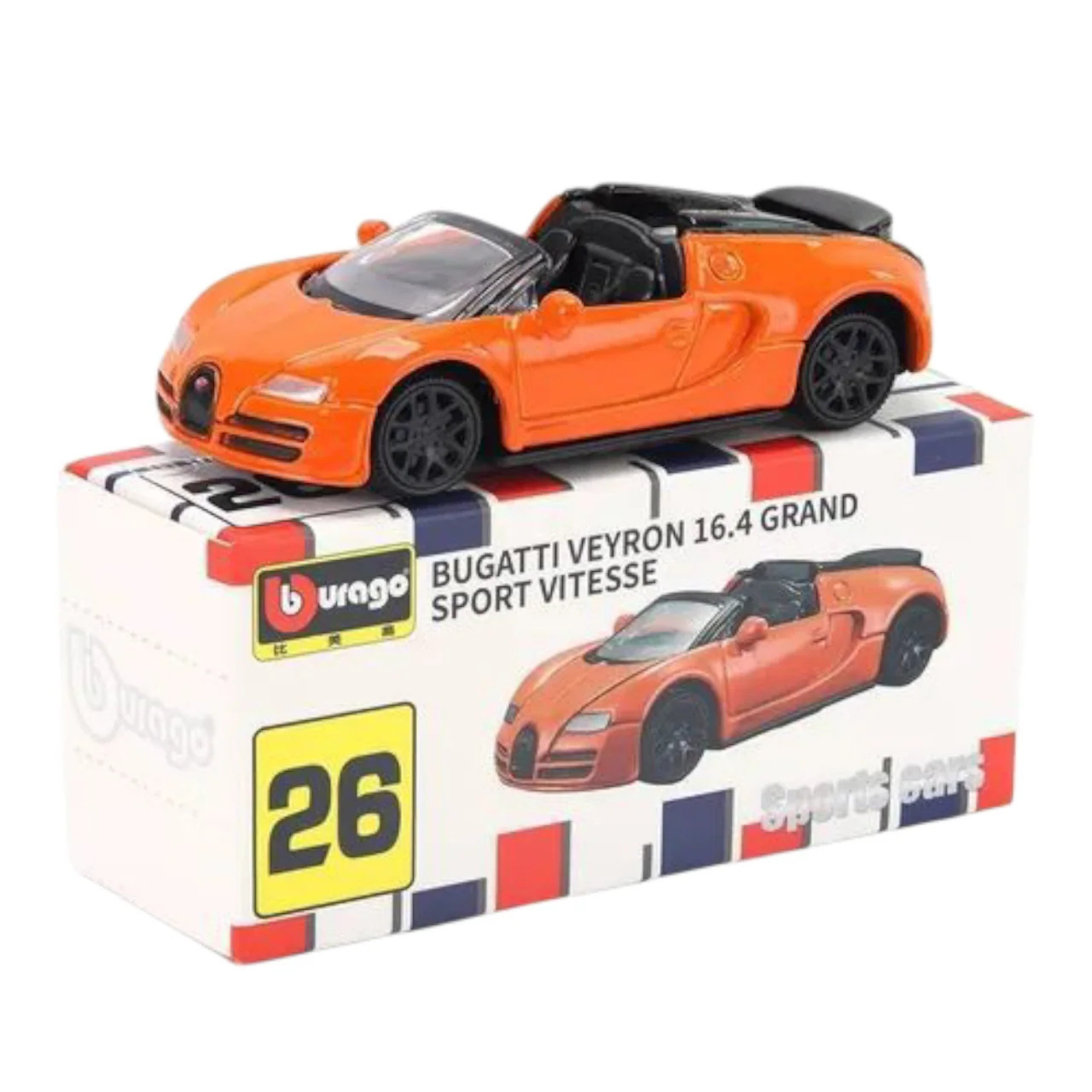 Bugatti Veyron 16.4 Grand Sport Vitesse (Orange/Black) – Bburago 1:64 Scale Die-Cast Model Car