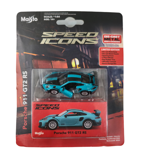 Porsche 911 GT2 RS(Blue) – Speed Icons (Limited Edition) – Maisto 1:64 Scale Die-Cast Model Car