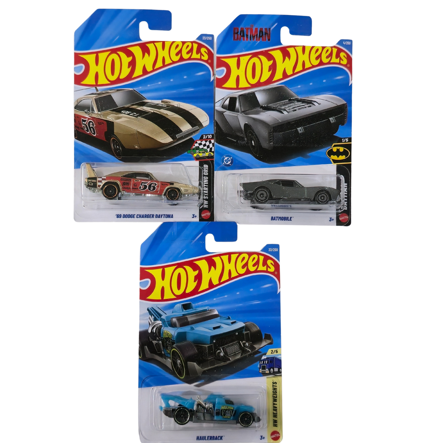 Combo Pack – ’69 Dodge Charger Daytona, Batmobile & Haulerback Truck (Set of 3) - Hot Wheels Imported