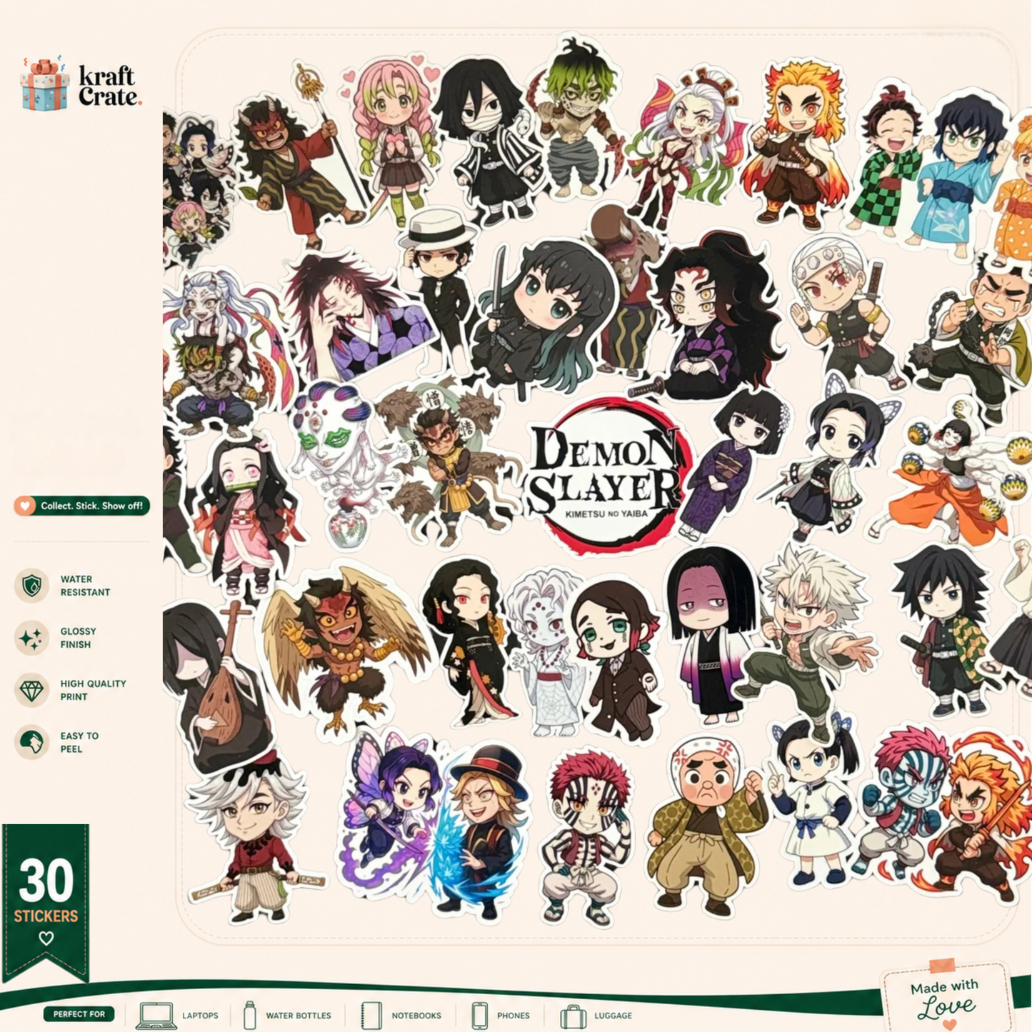 Demon Slayer(Hashiras & Upper Moons) Chibi Style 30-Die-Cut Sticker Pack