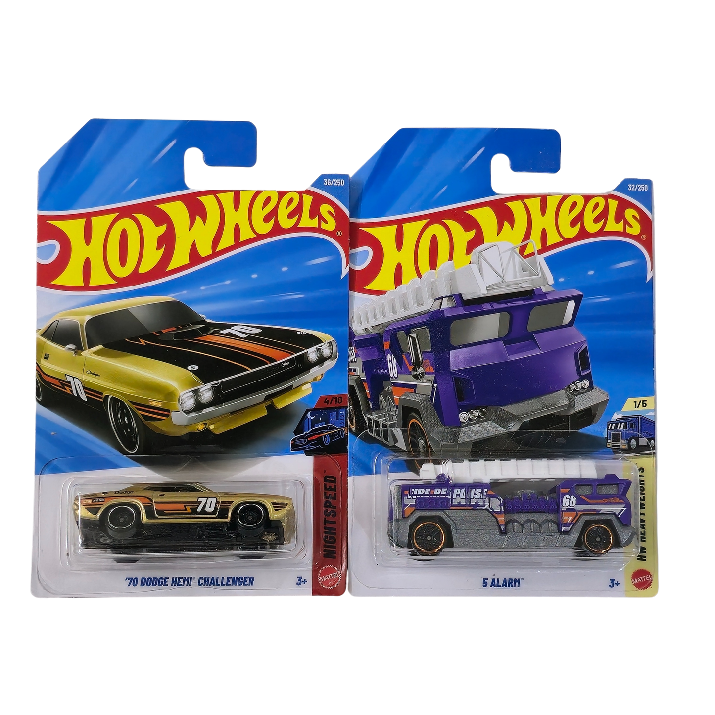 Combo Pack – Dodge Hemi Challenger & 5 Alarm Fire Truck (Set of 2) - Hot Wheels Imported