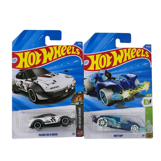 Combo Pack – Mazda MX-5 Miata & Wattzup EV (Set of 2) - Hot Wheels Imported