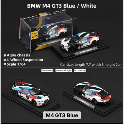 BMW M4 GT3 Blue & White - 1:60 scale with Acrylic Display - Premium CCA (Imported)