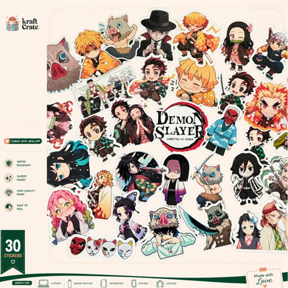 Demon Slayer( Main Leads) Chibi Style 30-Die-Cut Sticker Pack