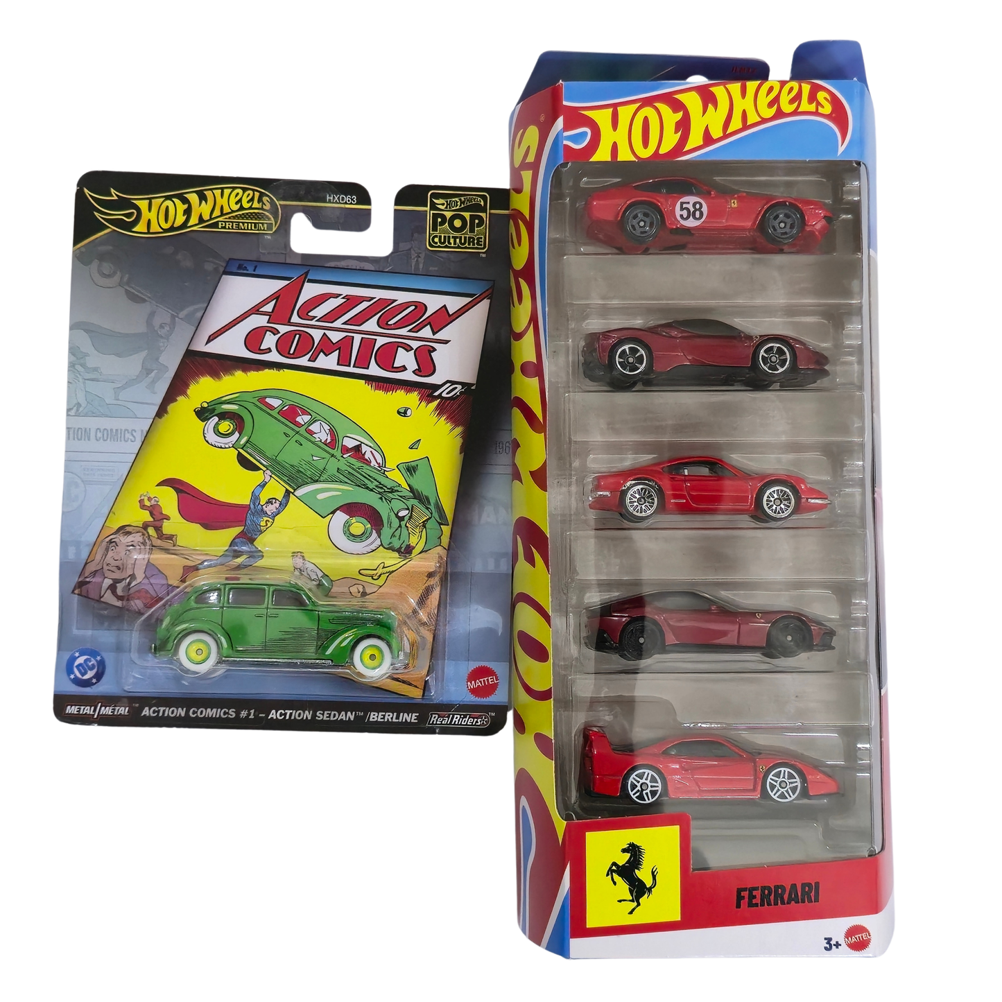 Ferrari 5-Car Gift Pack + Action Comics #1 Action Sedan – Hotwheels Imported