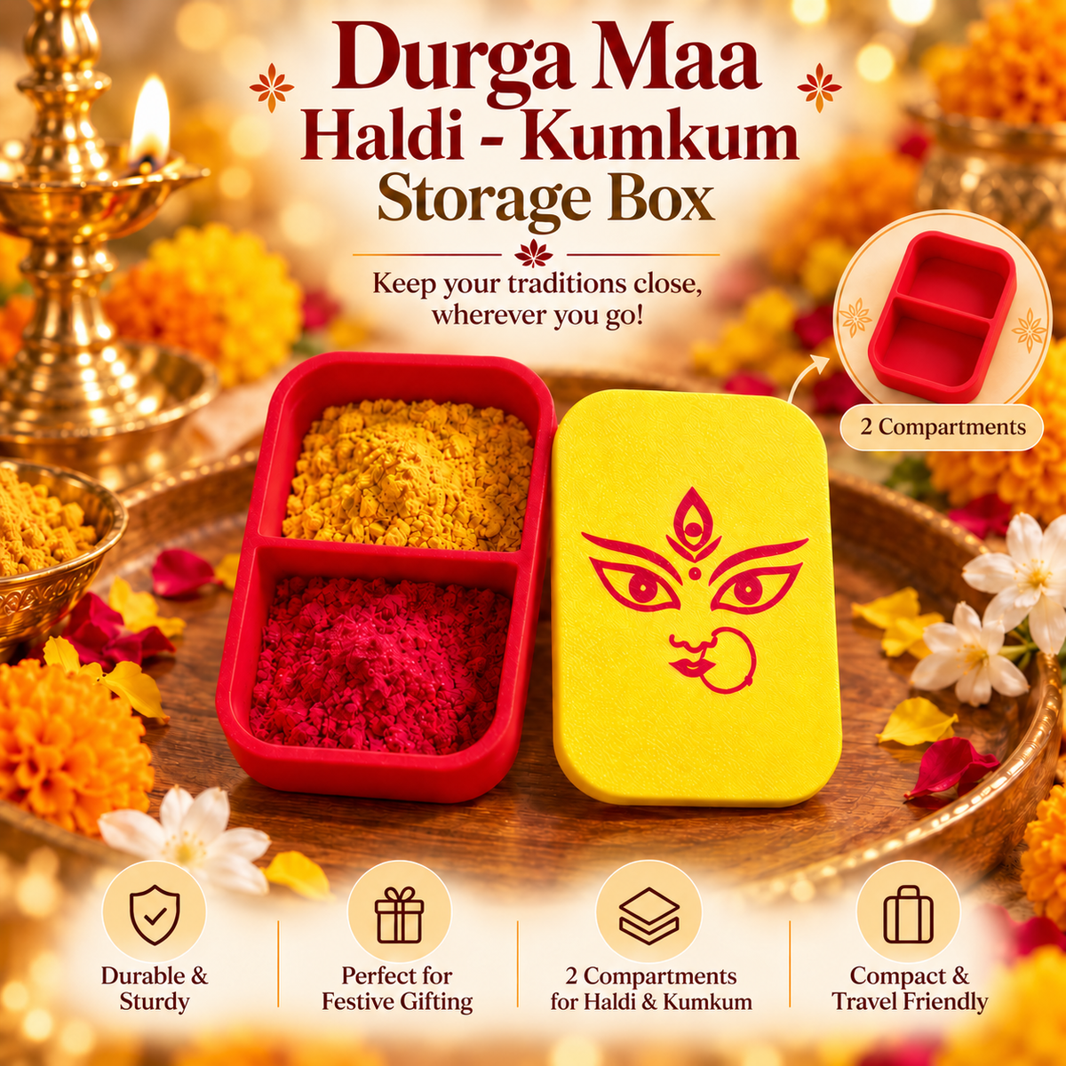 Durga ma - Multi Color Haldi Kumkum Storage box