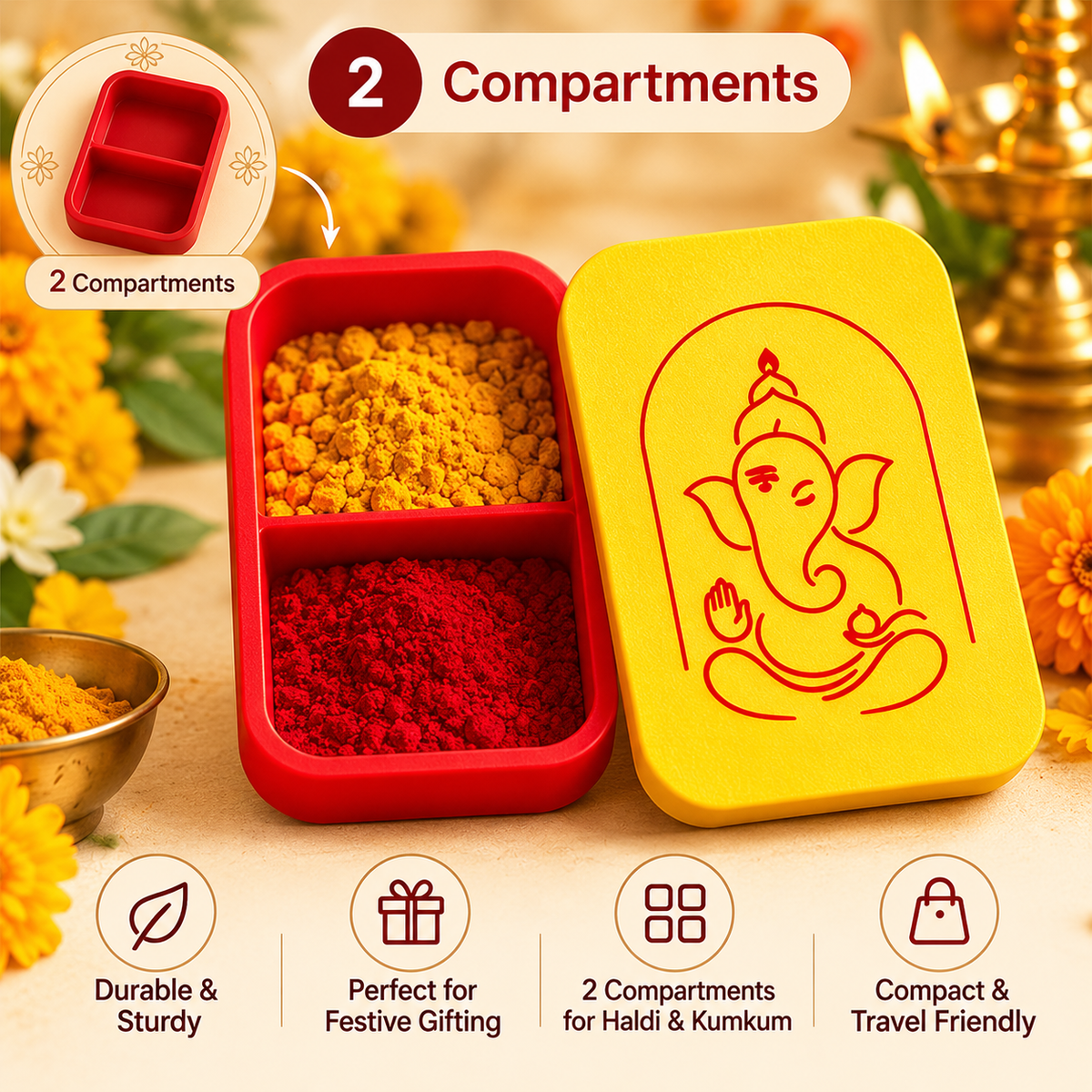 Ganesha - Multi Color Haldi Kumkum Storage box