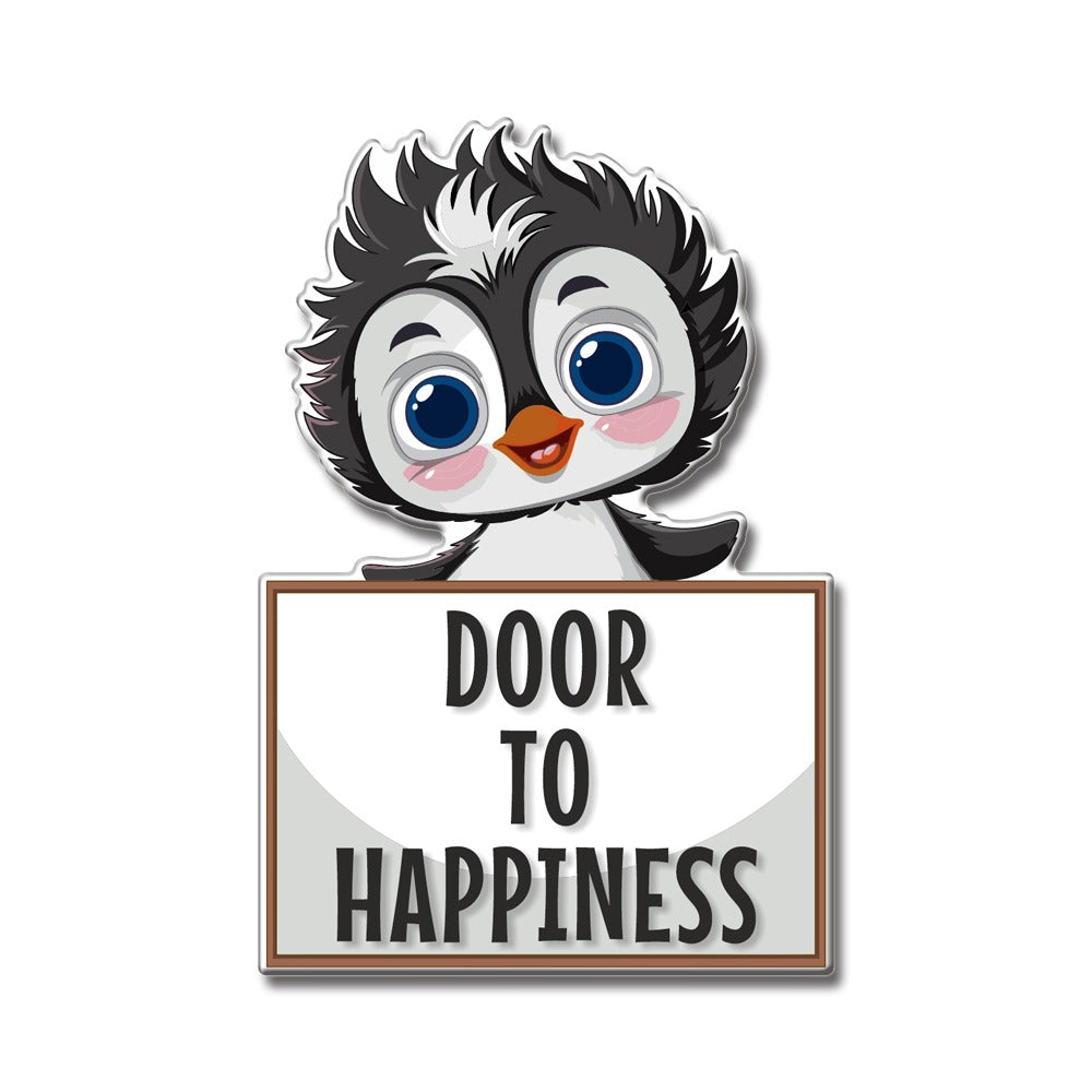 Penguin “Door to Happiness” MDF Fridge Magnet – Quotes