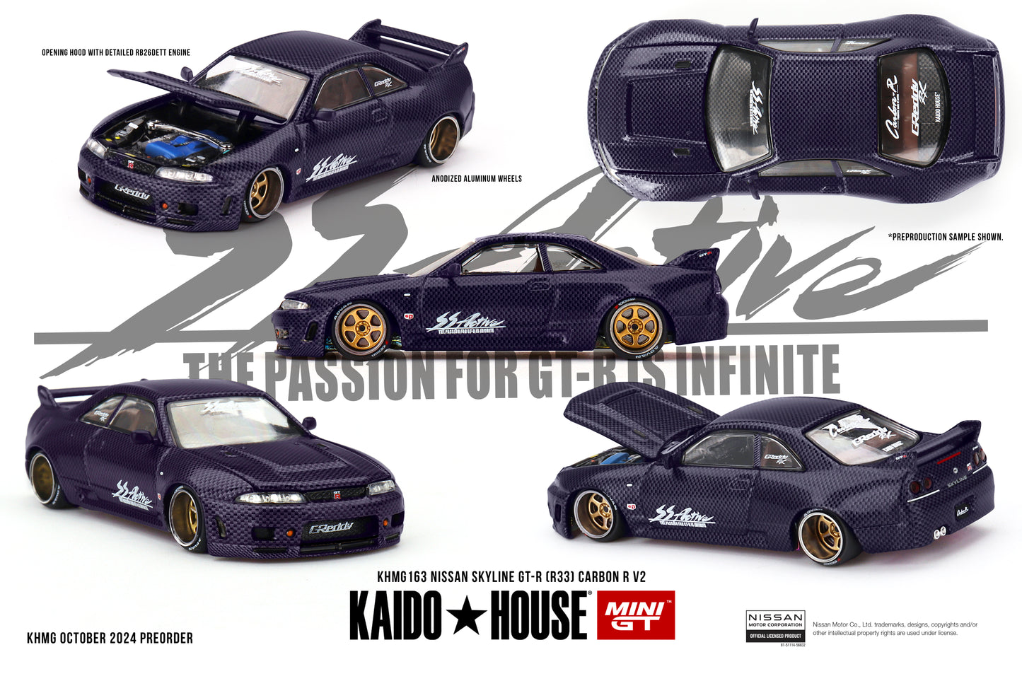Nissan Skyline GT-R (R33) Carbon R V2 - Kaido House × Mini GT