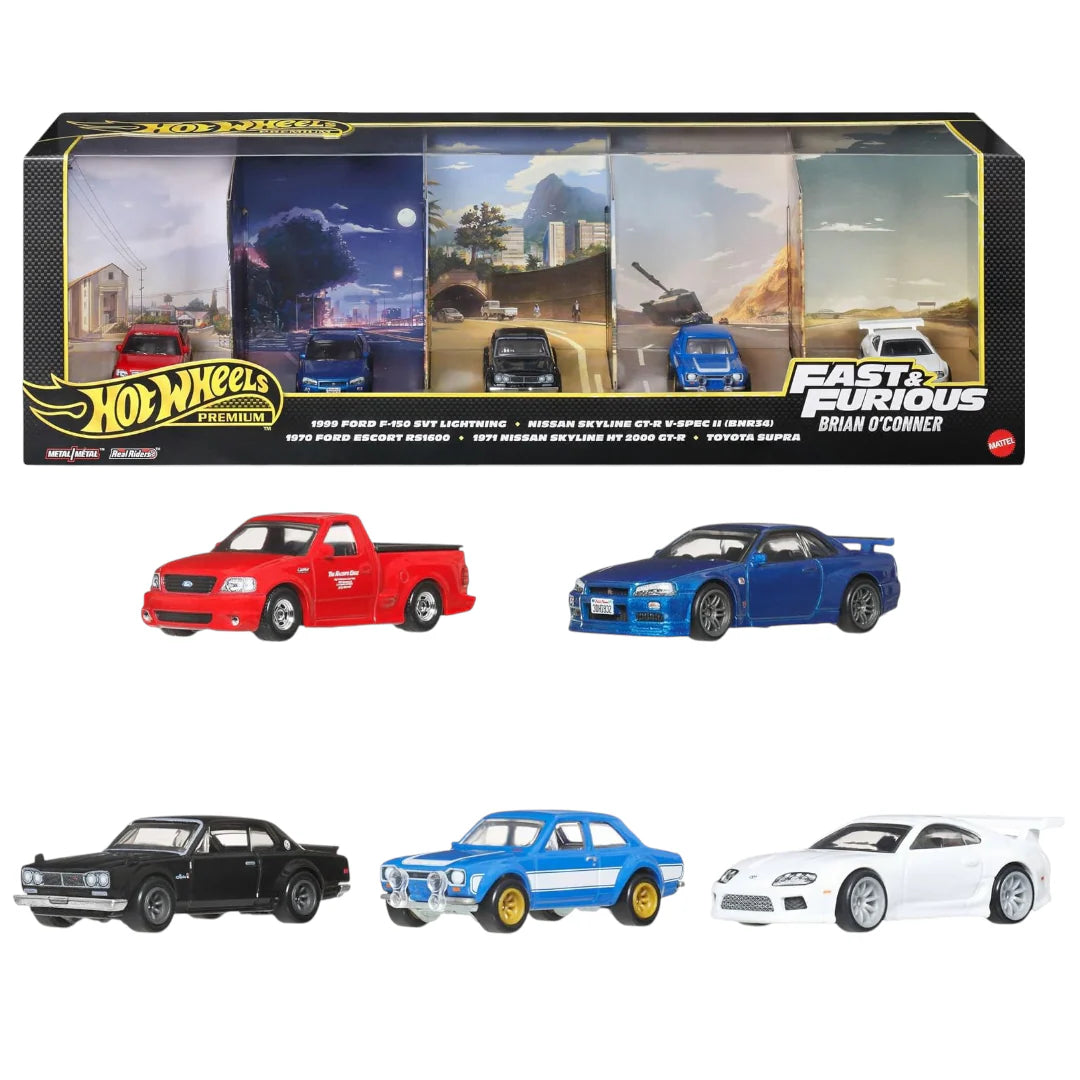 Fast & Furious Brian O'Conner Diaorama Collectors Set – 5 Metal Cars | Toyota, Toyota, Ford, - Hot Wheels